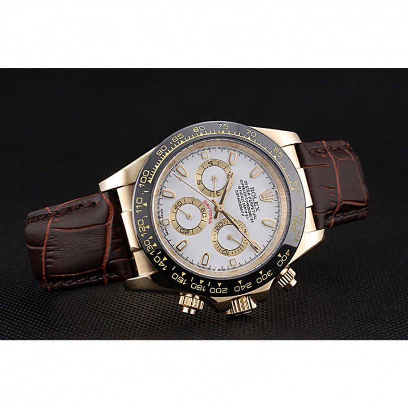Rolex Cosmograph Daytona Gold Case White Dial Brown Leather Bracelet 622633 - Orolen