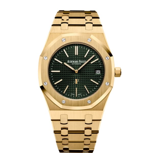 AUDEM@RS P!GUET Royal Oak Extra-Thin The Hour Glass, 39mm green dial, Yellow Gold Watch