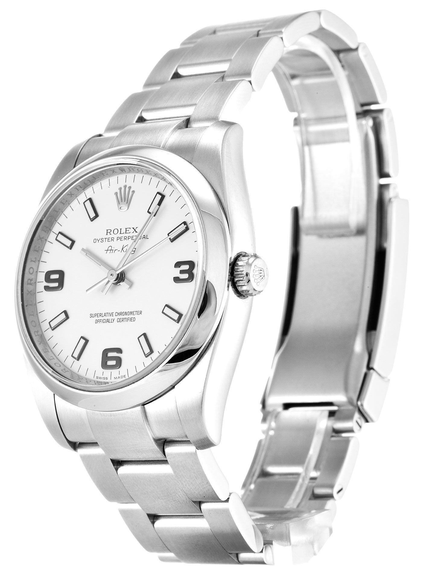 rol€x Air-King White Quarter Arabic 114200