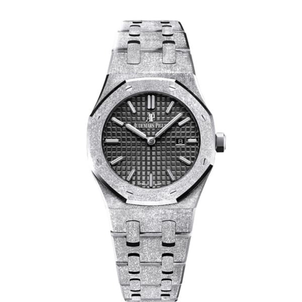 AUDEM@RS P!GUET Royal Oak Frosted Gold Quartz Black dial, 33mm, 18k White gold, 67653BC.GG.1263BC.02