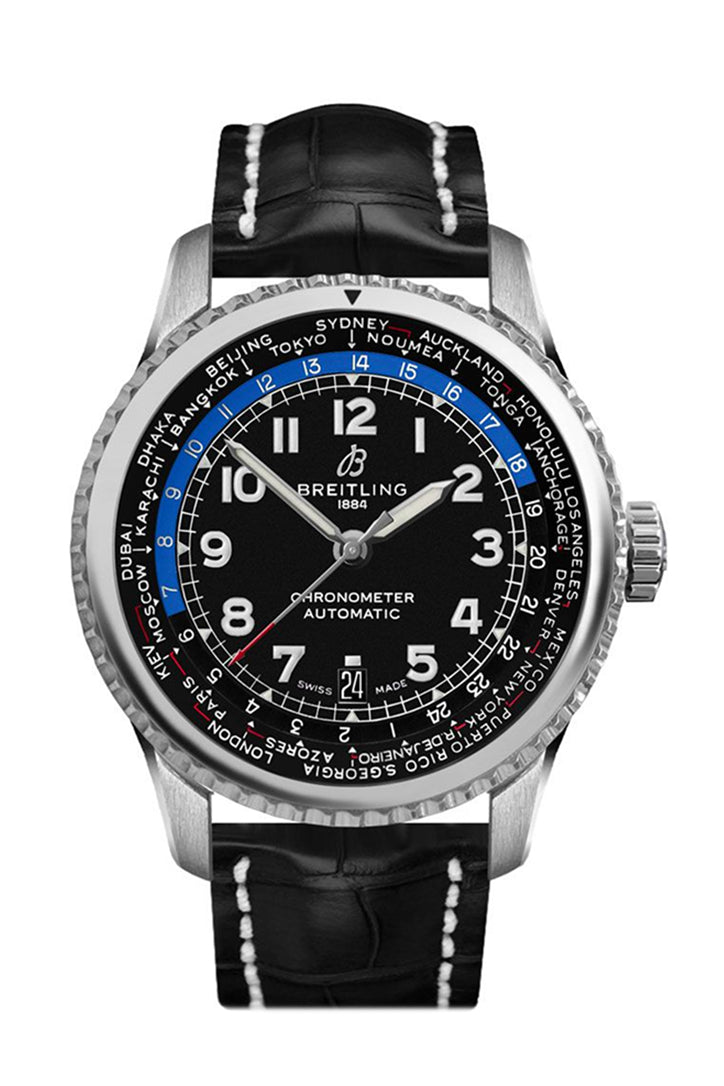 BRE!TLING Navitimer 8 B35 43mm Automatic Unitime Black Croc Deployment AB3521U41 B1P1