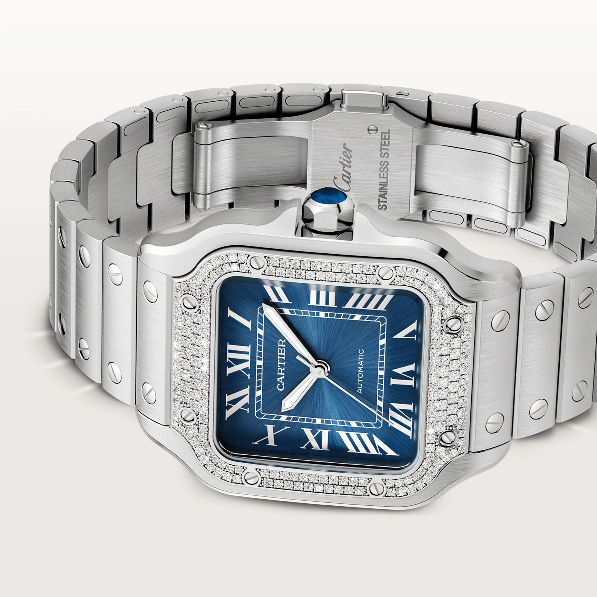 Cartier Santos Stainless Steel & Diamonds Men��s Watch, W4SA0006 - Orolen