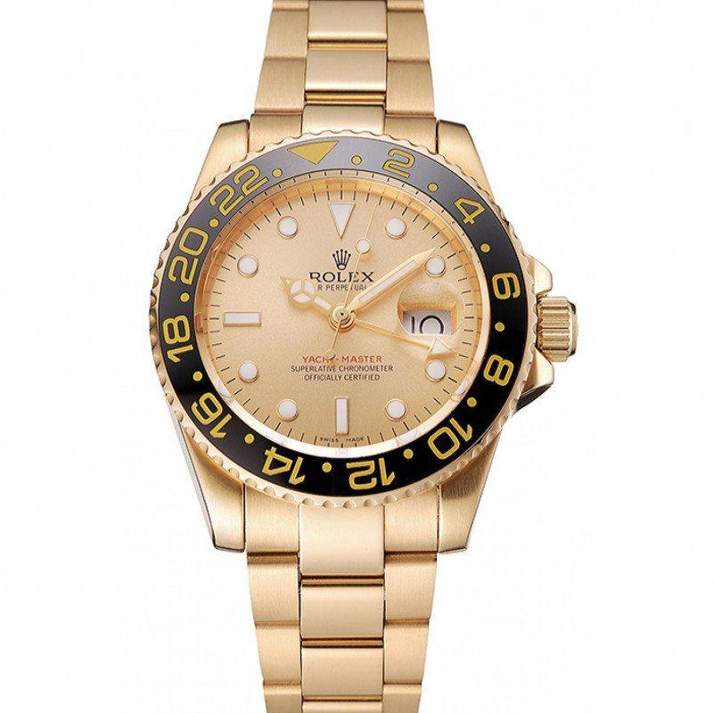 Swiss rol€x GMT Master II Gold Dial Black Bezel Gold Case And Bracelet 1453749