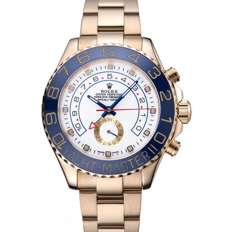 rol€x Yacht-Master II White Dial Blue Bezel Gold Bracelet 622271