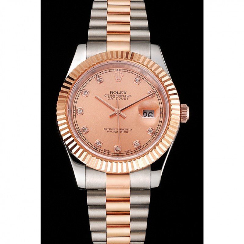 rol€x Datejust Rose Gold Dial And Bezel Stainless Steel Case Two Tone Bracelet