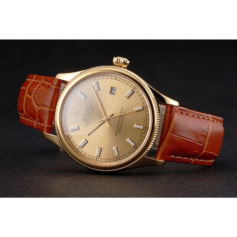 Rolex Datejust Gold Dial Gold Case Light Brown Leather Strap - Orolen