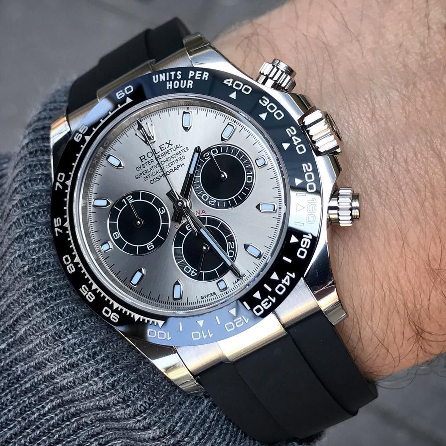 rol€x Daytona White Gold Steel Dial Oysterflex Strap 116519ln-0027 NEW