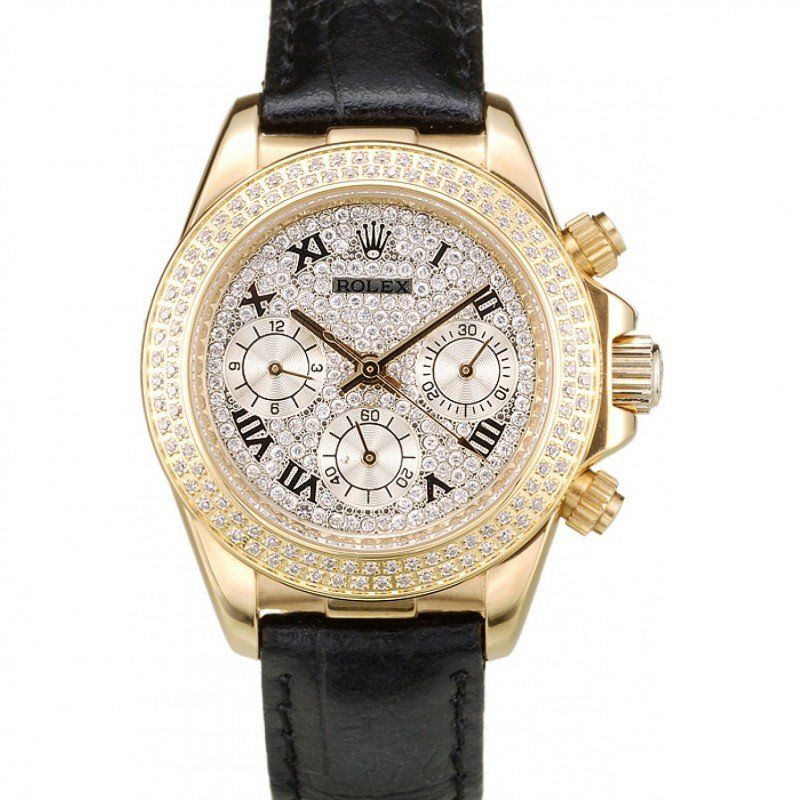 rol€x Daytona Lady Gold Case Crystal Studded Bezel Crystal Studded Dial 98238