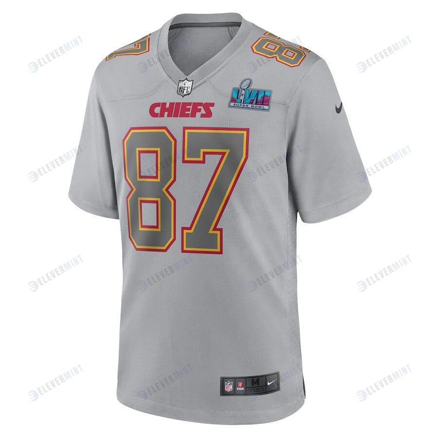 Travis Kelce 87 Kansas City Chiefs Super Bowl LVII Patch Atmosphere Fashion Game Jersey - Gray