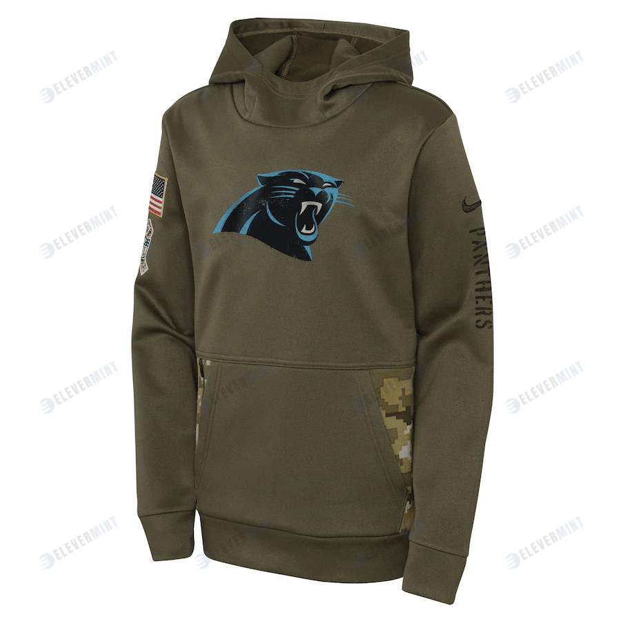 Carolina Panthers Youth 2022 Salute To Service Performance Pullover Hoodie - Olive