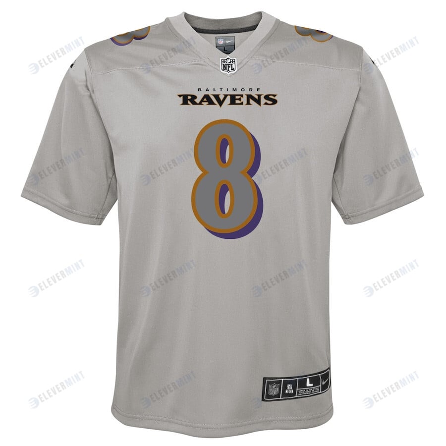 Lamar Jackson 8 Baltimore Ravens Youth Atmosphere Fashion Game Jersey - Gray