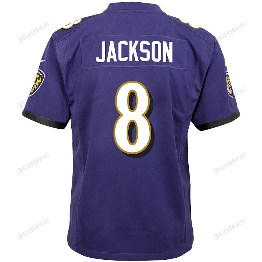 Lamar Jackson 8 Baltimore Ravens Youth Game Jersey - Purple