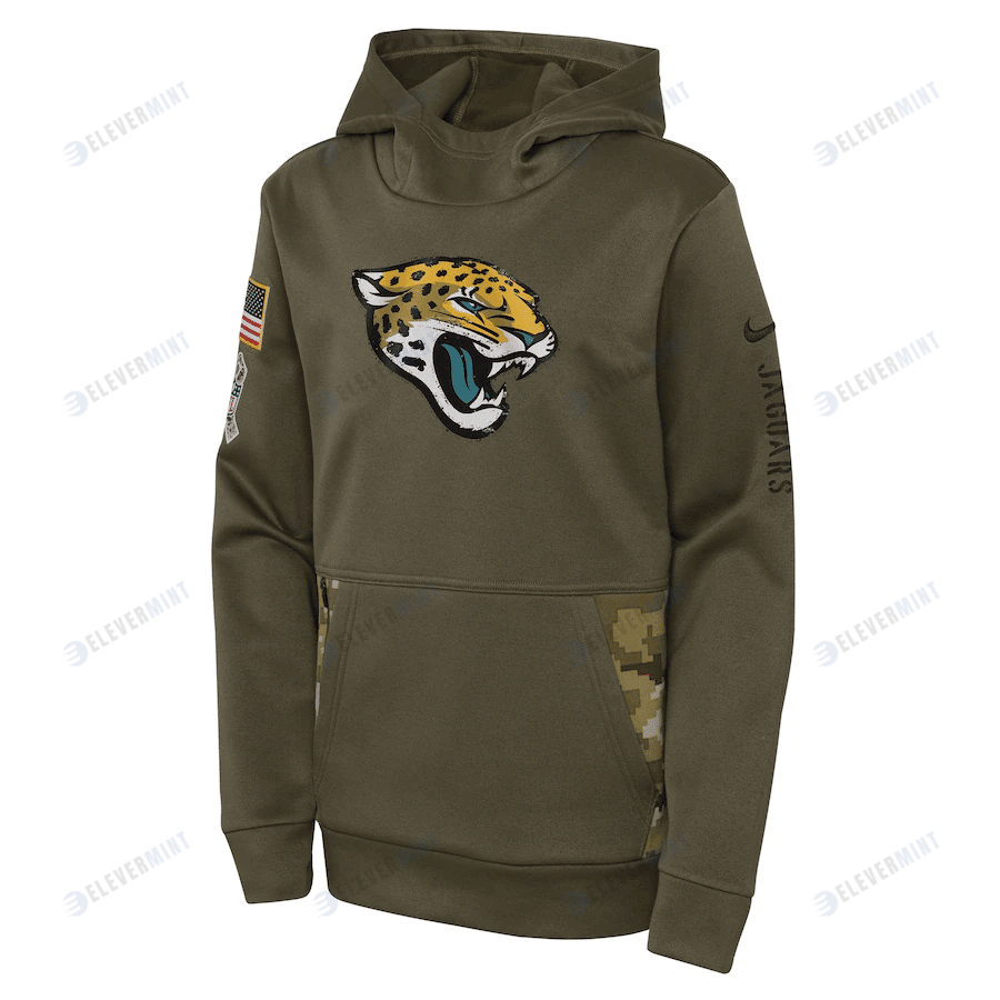 Jacksonville Jaguars Youth 2022 Salute To Service Performance Pullover Hoodie - Olive