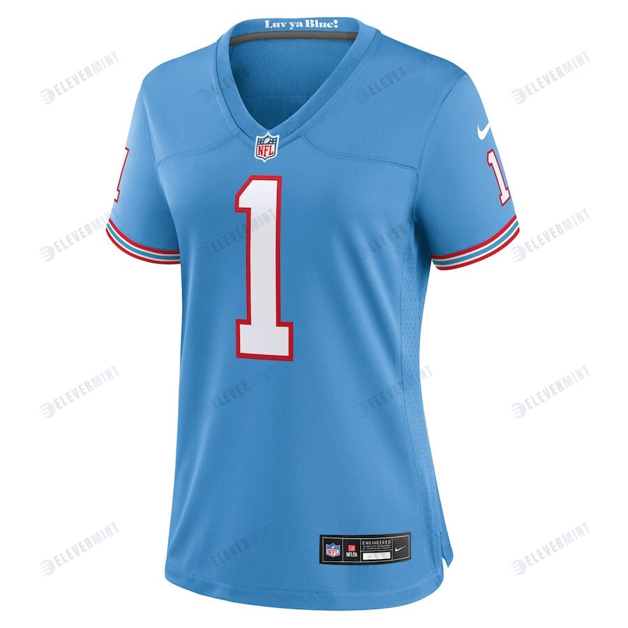 Warren Moon 1 Tennessee Titans Women Oilers Throwback Retired Game Jersey - Light Blue