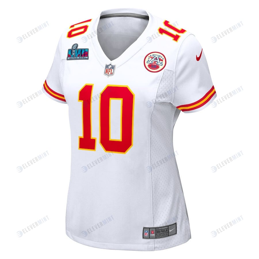 Isiah Pacheco 10 Kansas City Chiefs Women's Super Bowl LVII Patch Away Game Jersey - White