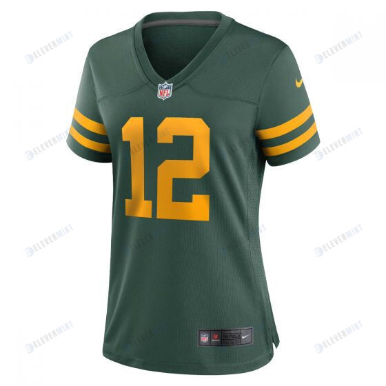 Aaron Rodgers 12 Green Bay Packers 50s Classic Women Game Jersey - Green & Gold