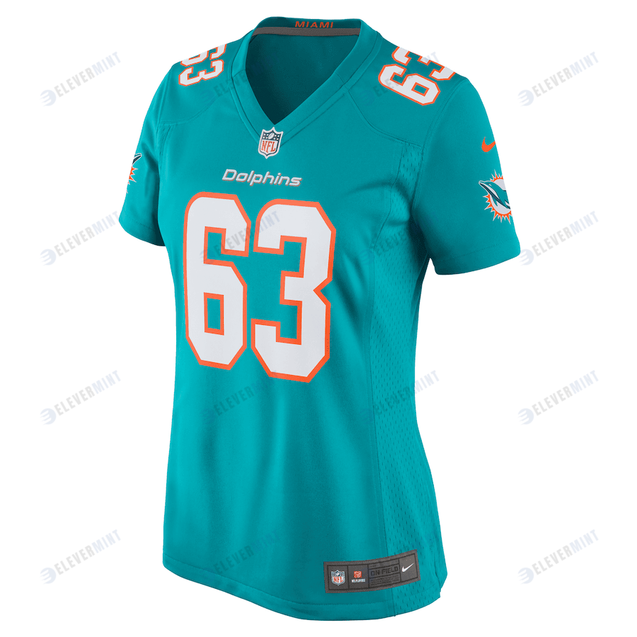Chasen Hines 63 Miami Dolphins Women Team Game Jersey - Aqua