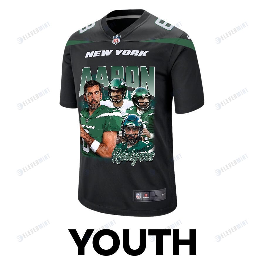 Aaron Rodgers 8 New York Jets Rocket Arm Game YOUTH Jersey - Black