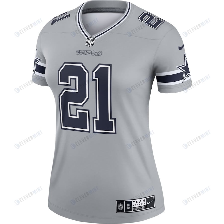 Ezekiel Elliott 21 Dallas Cowboys Women Inverted Legend Jersey - Gray