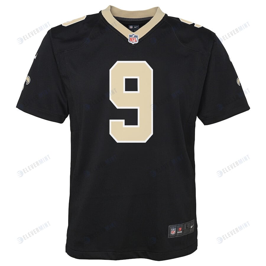 Drew Brees 9 New Orleans Saints YOUTH Team Color Game Jersey - Black