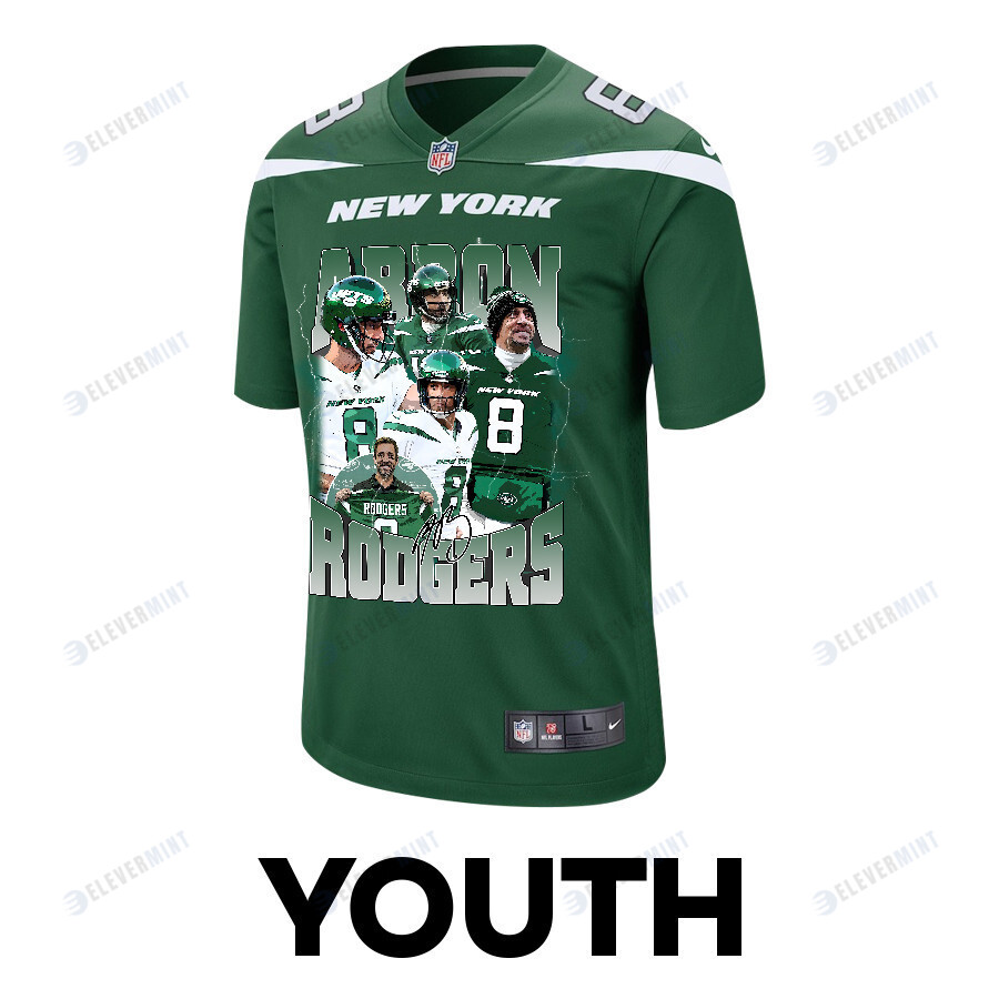 Aaron Rodgers 8 New York Jets Legacy Game YOUTH Jersey - Green