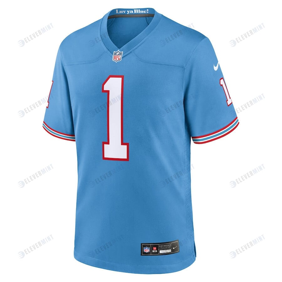 Warren Moon 1 Tennessee Titans Oilers Throwback Retired Men Game Jersey - Light Blue