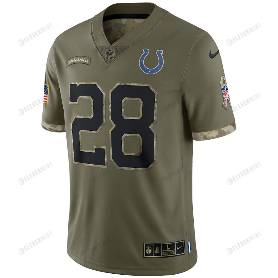 Jonathan Taylor 28 Indianapolis Colts 2022 Salute To Service Limited Jersey - Olive