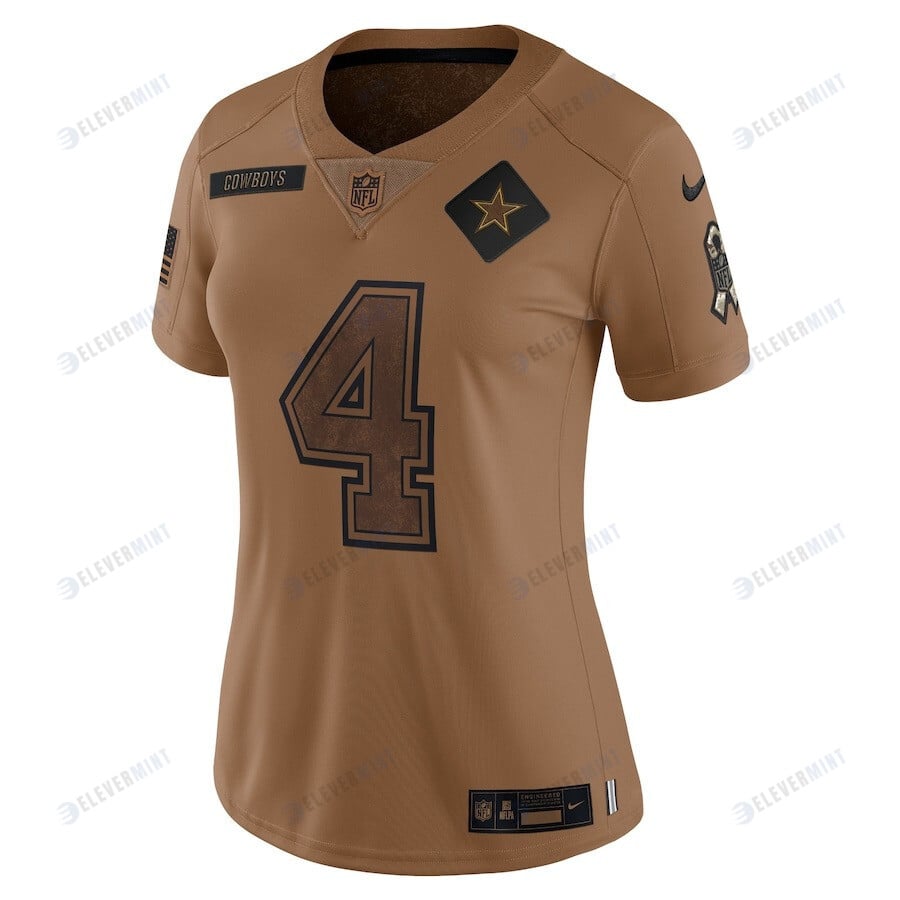 Dak Prescott 4 Dallas Cowboys 2023 Salute To Service Limited Women Jersey - Brown