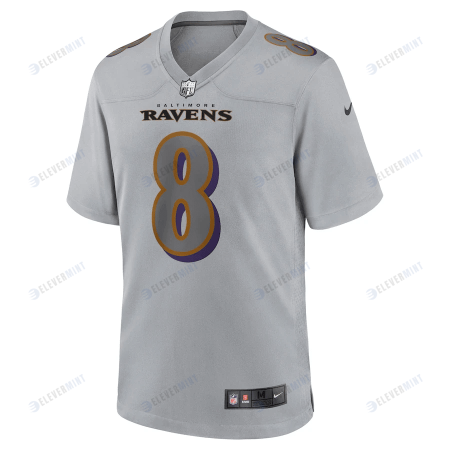 Lamar Jackson 8 Baltimore Ravens Men Atmosphere Fashion Game Jersey - Gray