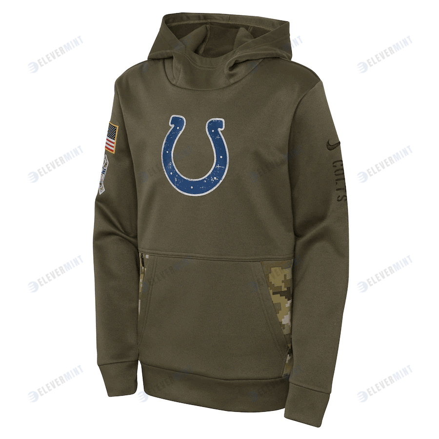 Indianapolis Colts Youth 2022 Salute To Service Performance Pullover Hoodie - Olive
