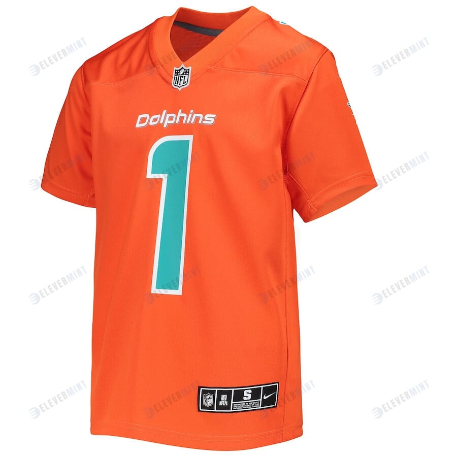 Tua Tagovailoa 1 Miami Dolphins Youth Inverted Team Game Jersey - Orange