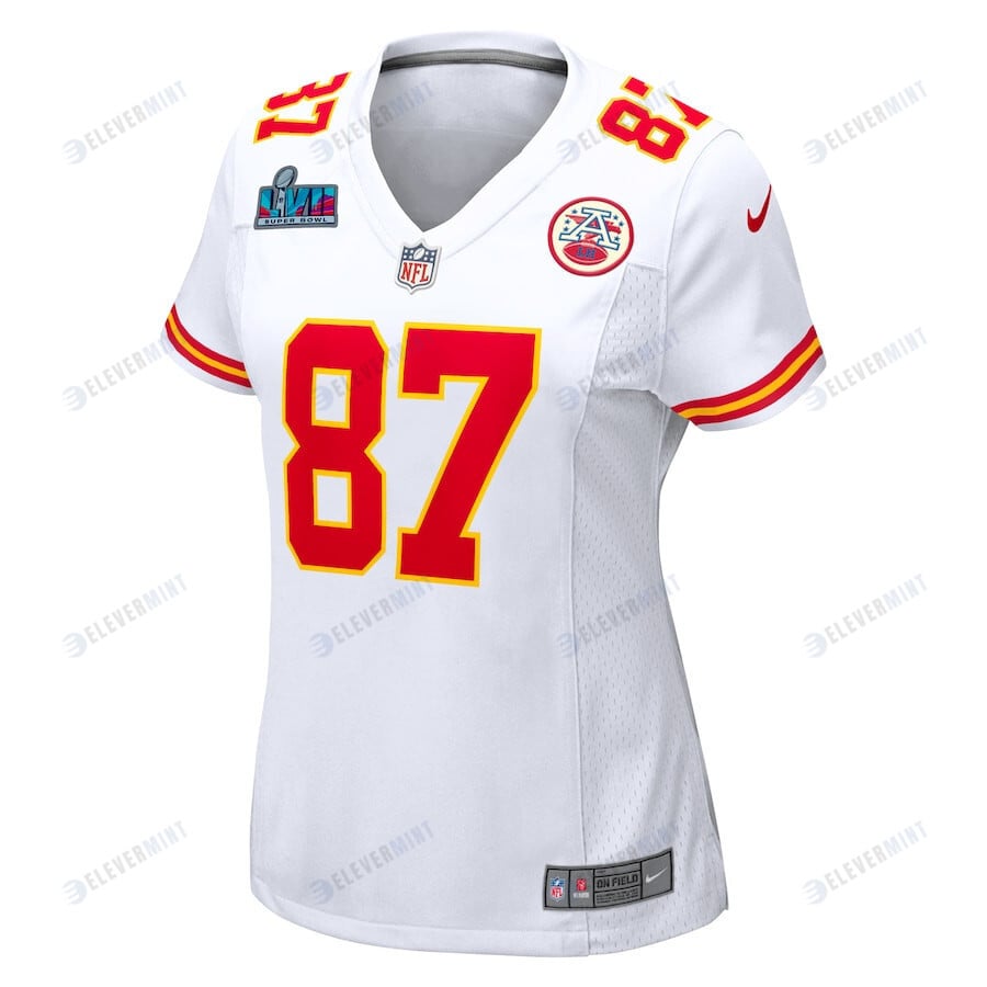 Travis Kelce 87 Kansas City Chiefs Women's Super Bowl LVII Patch Away Game Jersey - White