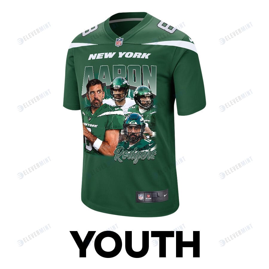 Aaron Rodgers 8 New York Jets Rocket Arm Game YOUTH Jersey - Green
