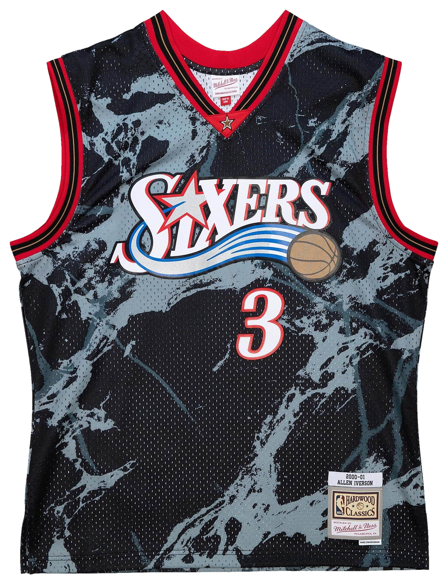 Men's Iverson Allen Mitchell & Ness 76ers Marble Jersey - Black