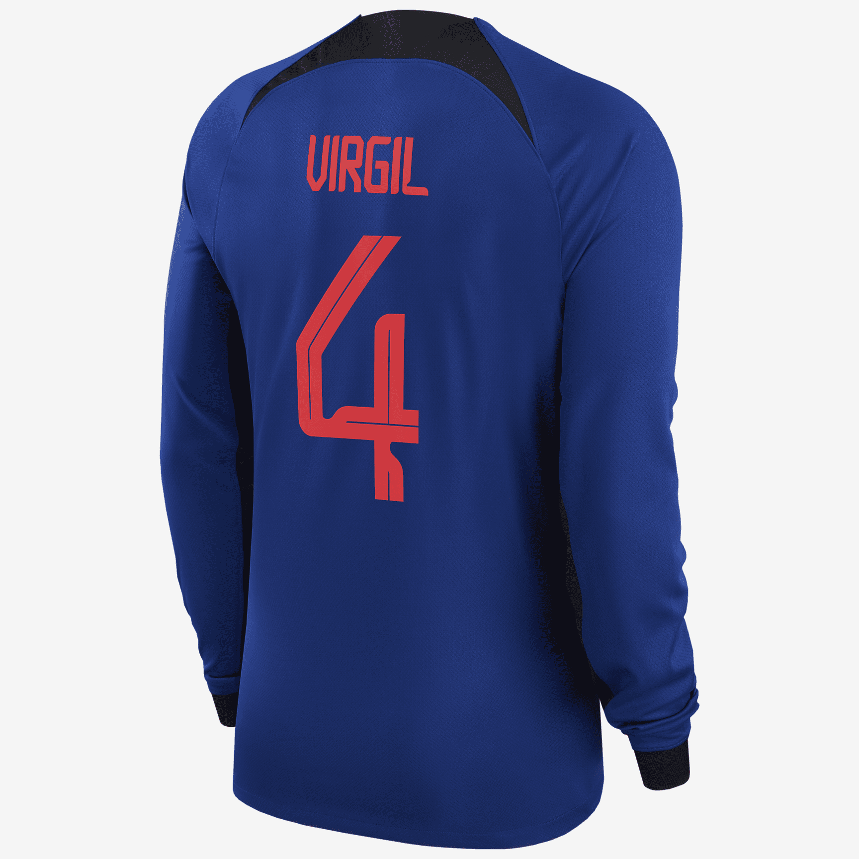 Netherlands National Team 2022/23 Stadium Away (Virgil van Dijk) Men's Nike Dri-FIT Long-Sleeve Soccer Jersey - Blue