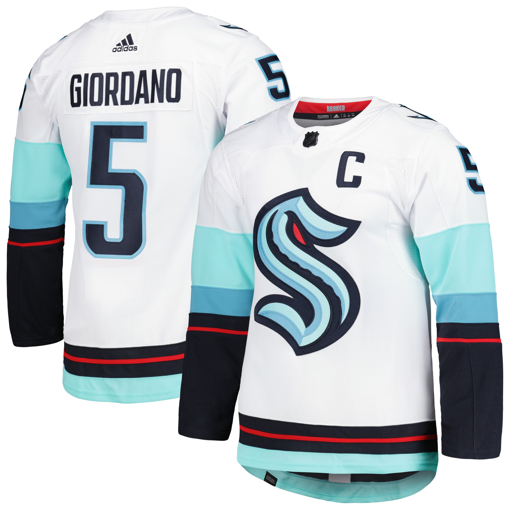 Mark Giordano Seattle Kraken adidas Captain Away Authentic Pro Player Jersey - White