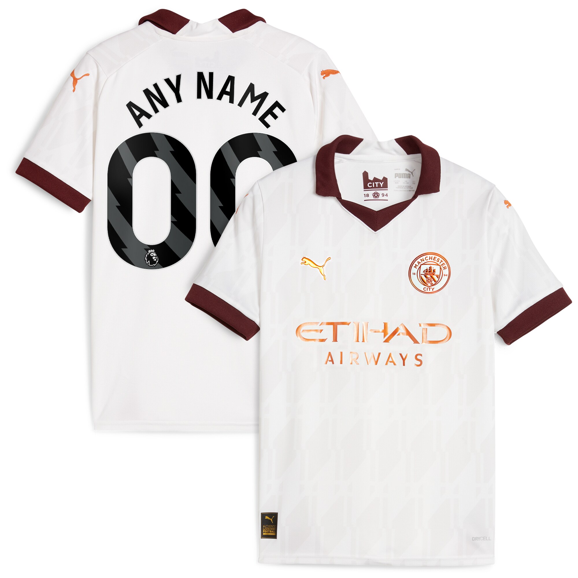 Manchester City Puma Youth 2023/24 Away Custom Replica Jersey - White