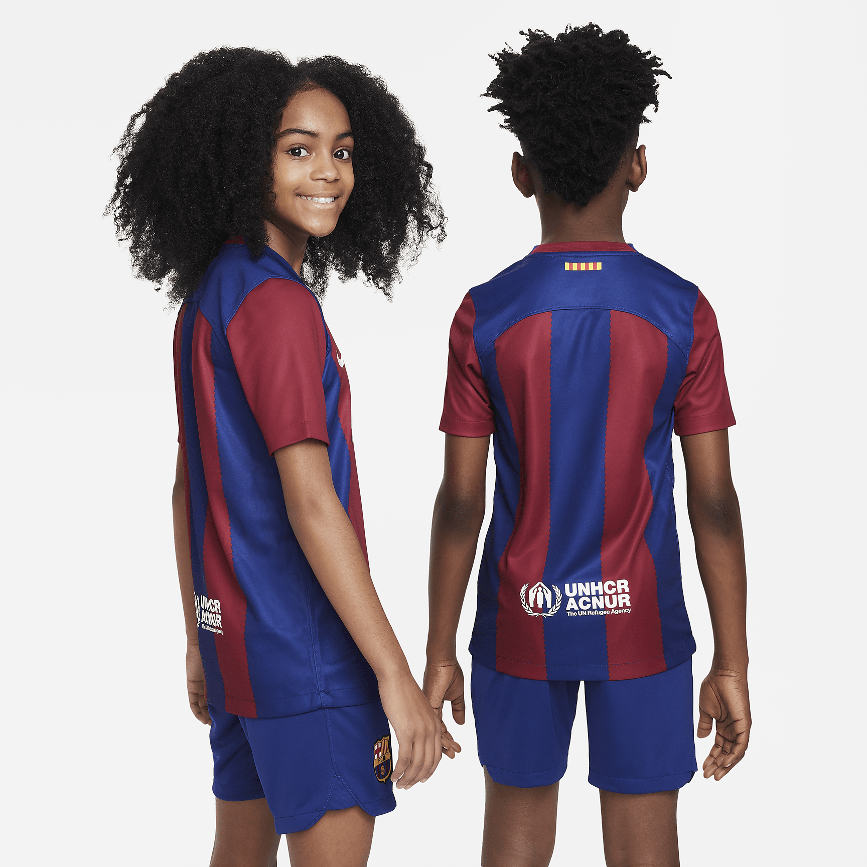 FC Barcelona 2023/24 Stadium Home Big Kids' Nike Dri-FIT Soccer Jersey - Deep Royal Blue/Noble Red/White