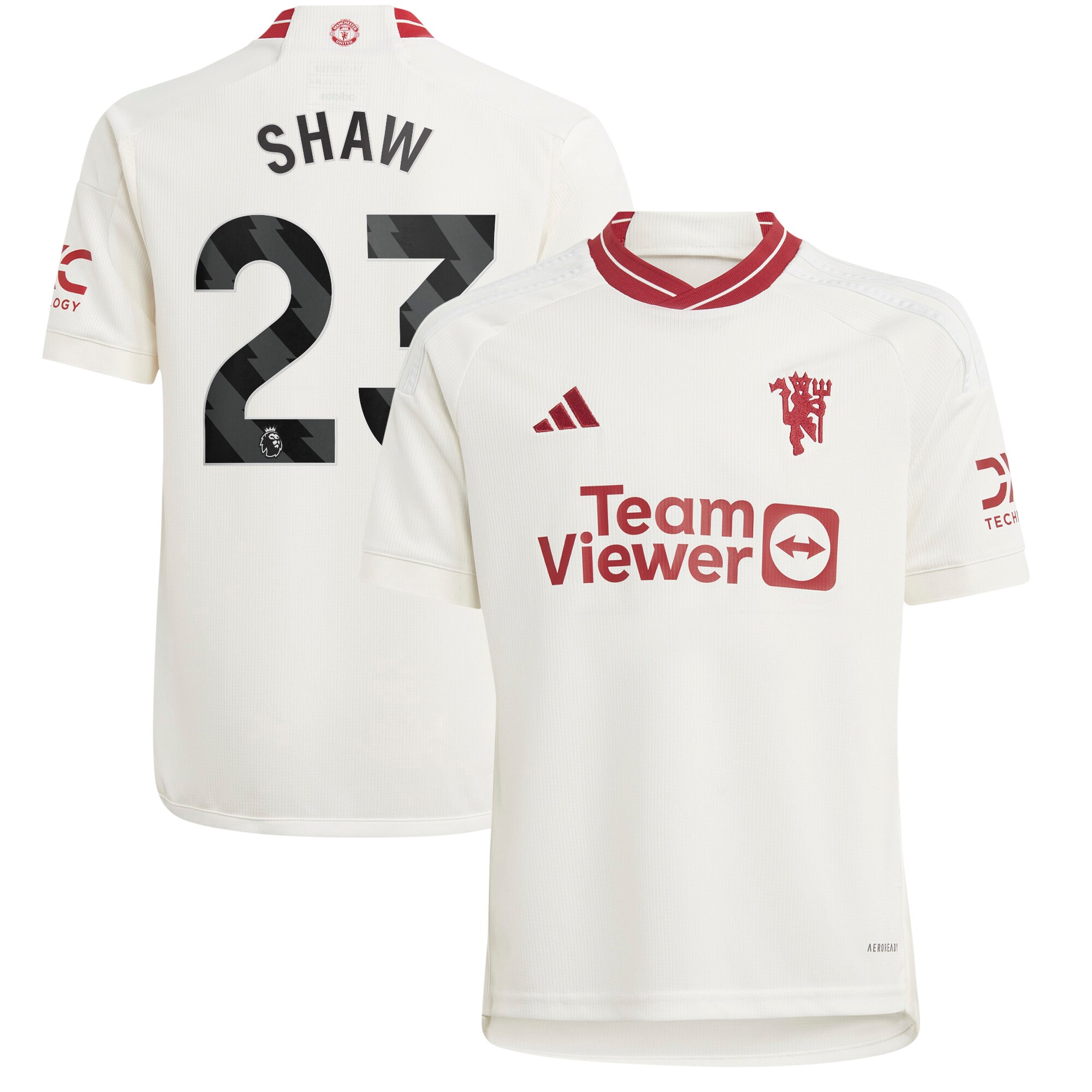 Luke Shaw Manchester United adidas Youth 2023/24 Third Replica Player Jersey - White