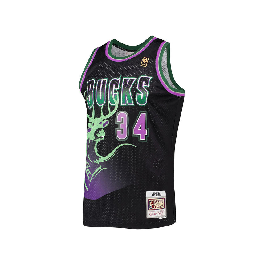 Men's Mitchell & Ness Ray Allen Black Milwaukee Bucks Hardwood Classics Reload 2.0 Swingman Jersey