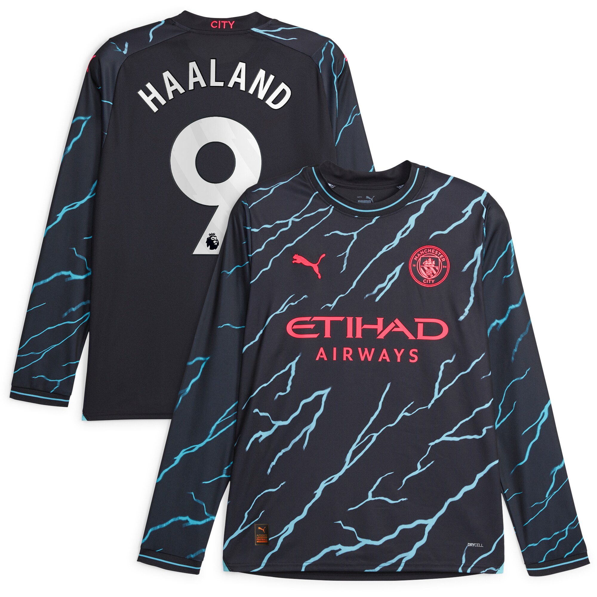 Erling Haaland Manchester City Puma 2023/24 Third Long Sleeve Replica Player Jersey - Navy