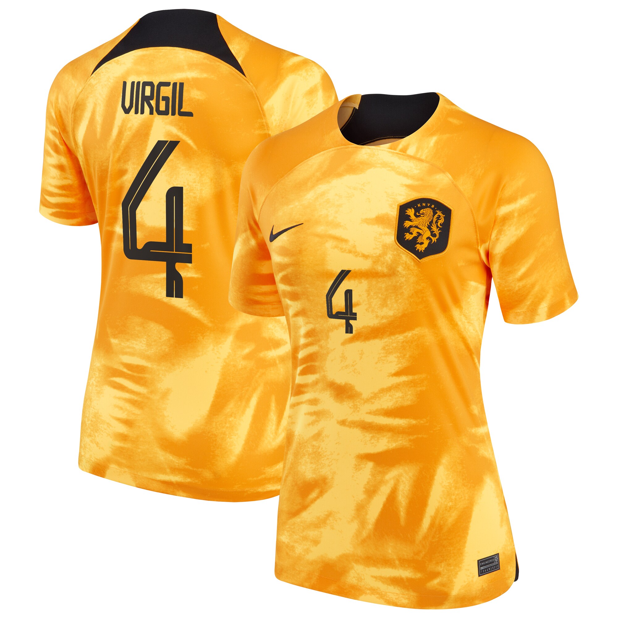 Virgil Van Dijk Netherlands National Team Nike Women's 2022/23 Home Breathe Stadium Replica Player Jersey - Orange