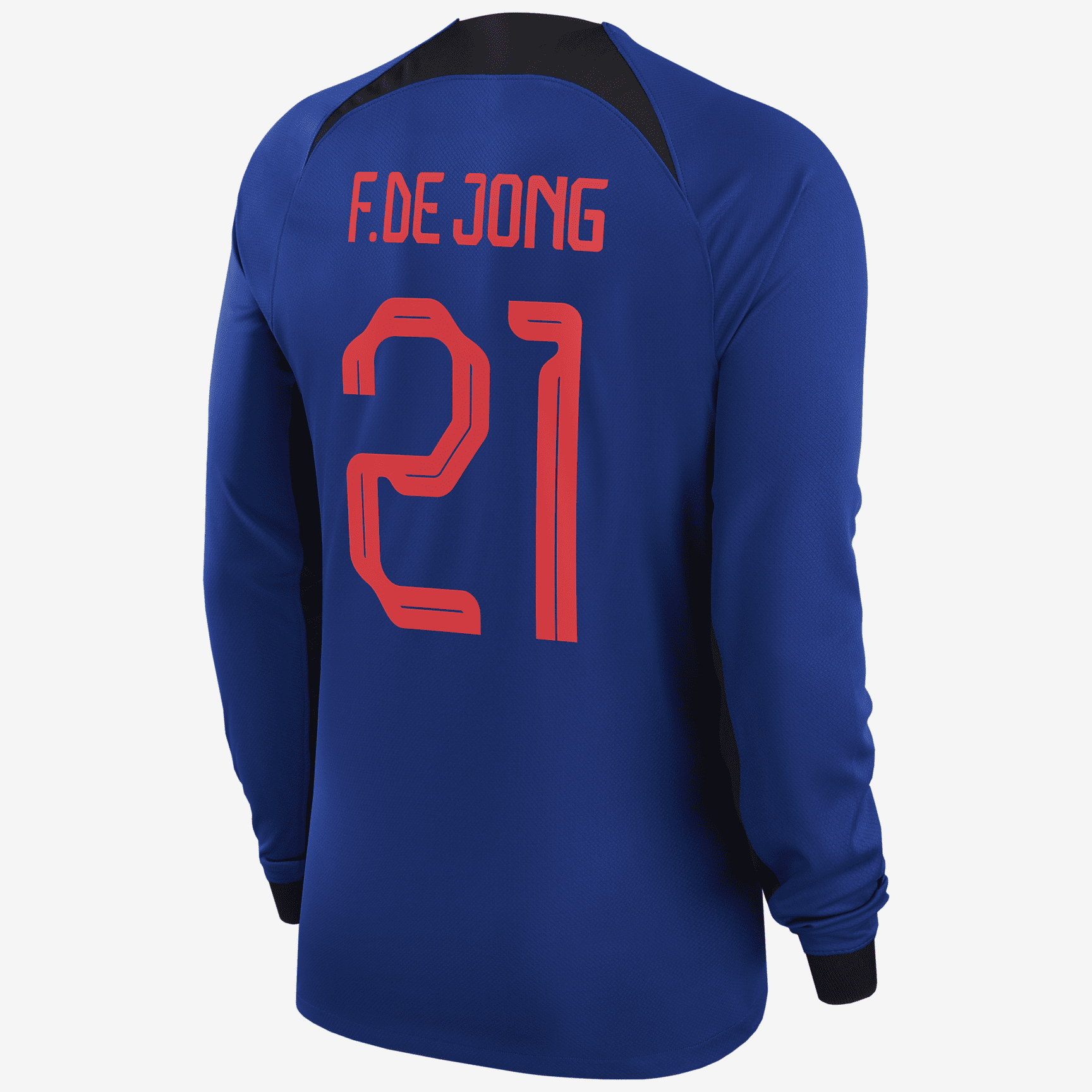 Netherlands National Team 2022/23 Stadium Away (Frenkie de Jong) Men's Nike Dri-FIT Long-Sleeve Soccer Jersey - Blue