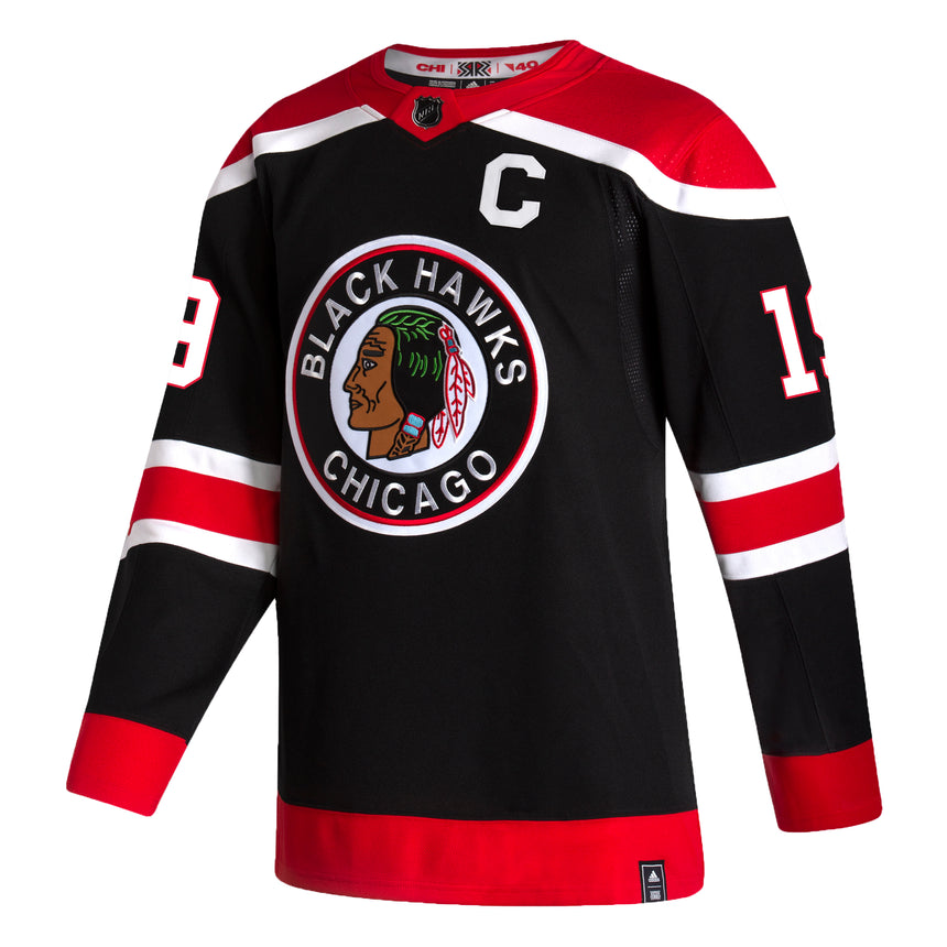 Men's Chicago Blackhawks Jonathan Toews adidas Black Reverse Retro Premium Twill Authentic Team Jersey