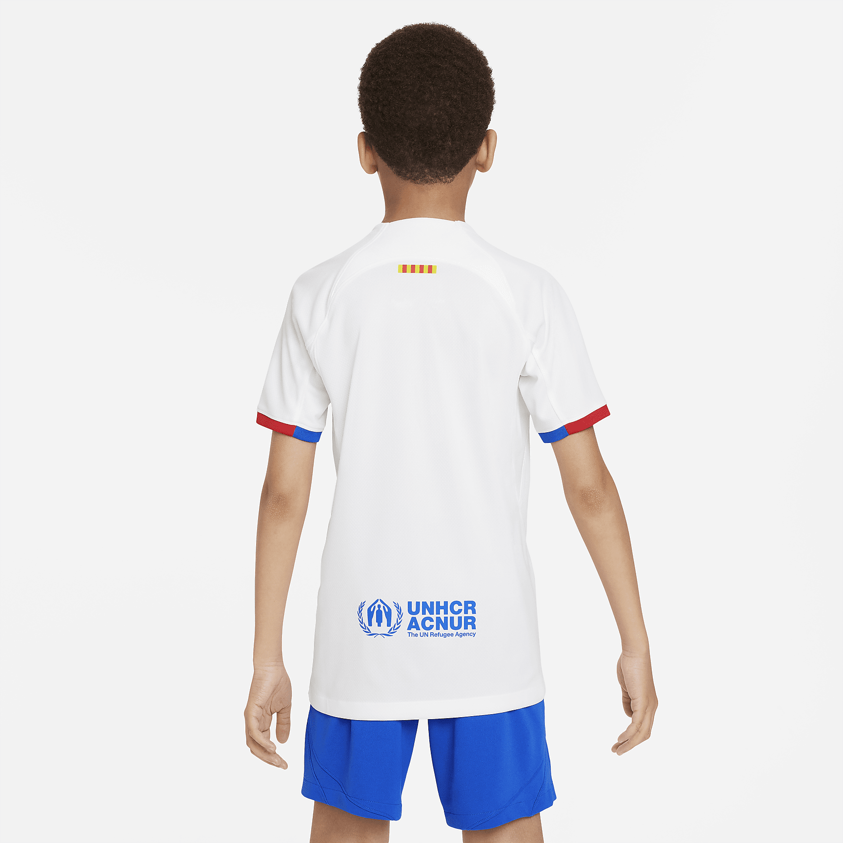 FC Barcelona 2023/24 Stadium Away Big Kids' Nike Dri-FIT Soccer Jersey - White/Royal Blue/University Red/Royal Blue