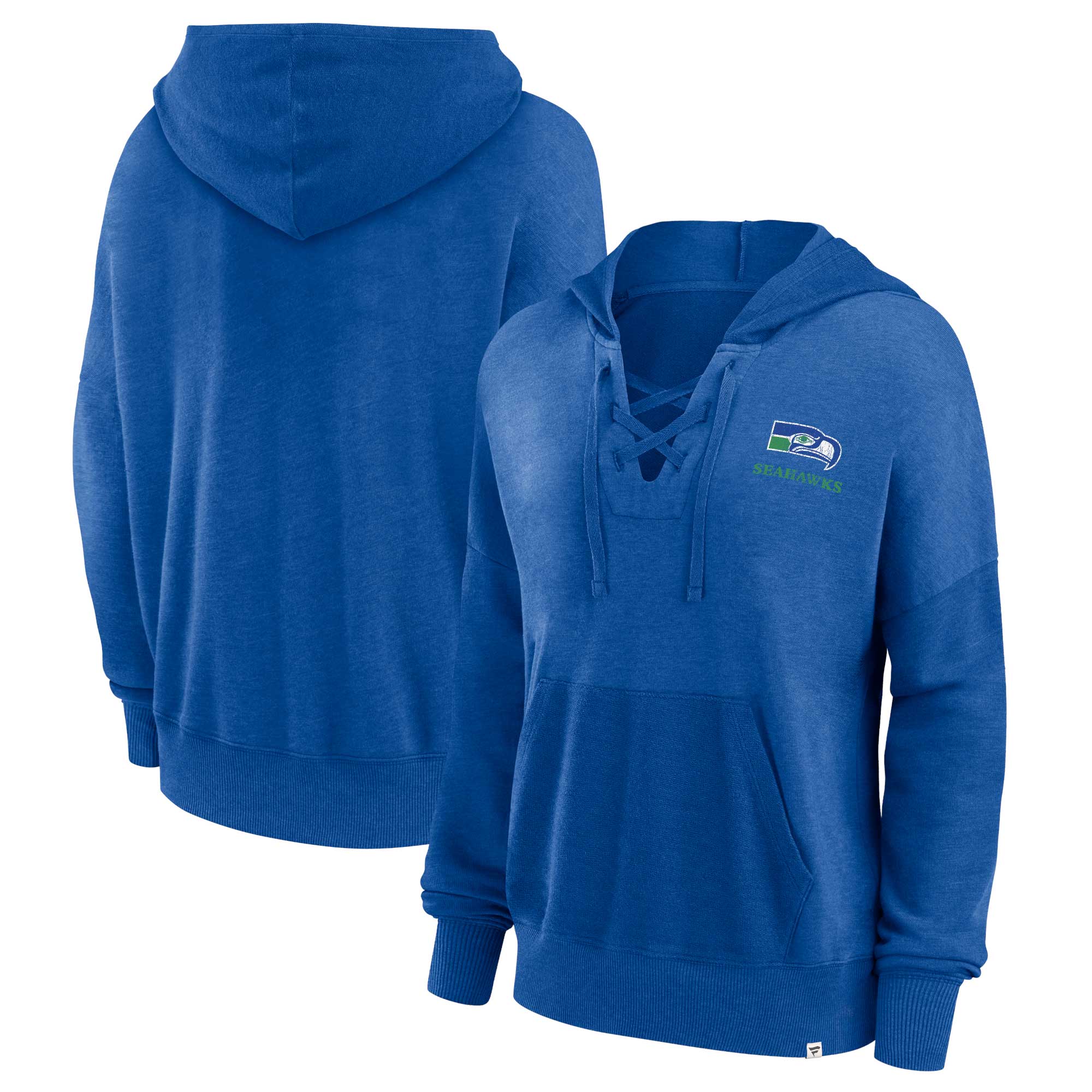 Seattle Seahawks Fanatics Branded Women's Heritage Snow Wash French Terry Lace-Up Pullover Hoodie - Royal