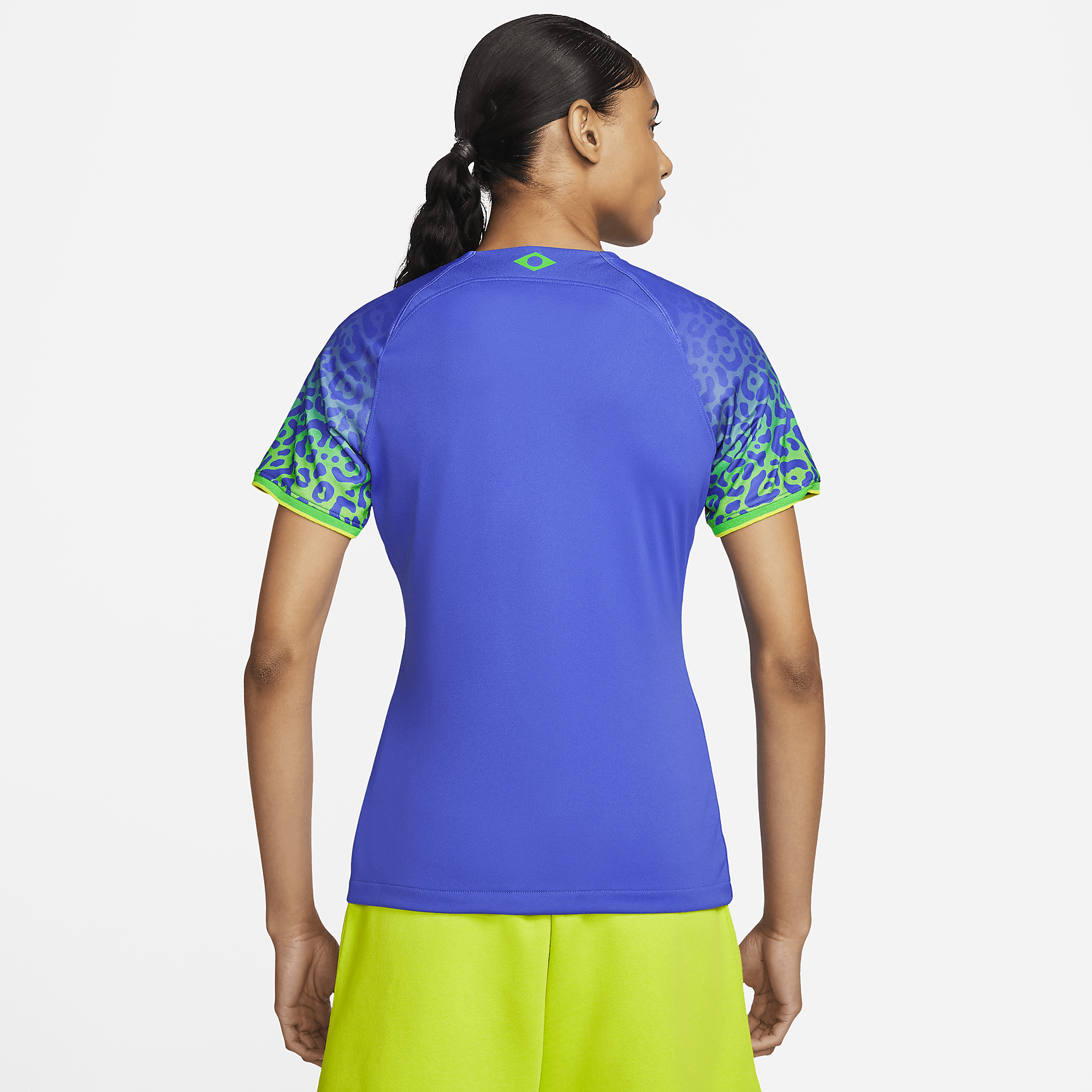 Brazil 2022/23 Stadium Away Women's Nike Dri-FIT Soccer Jersey - Paramount Blue/Green Spark/Dynamic Yellow/Green Spark