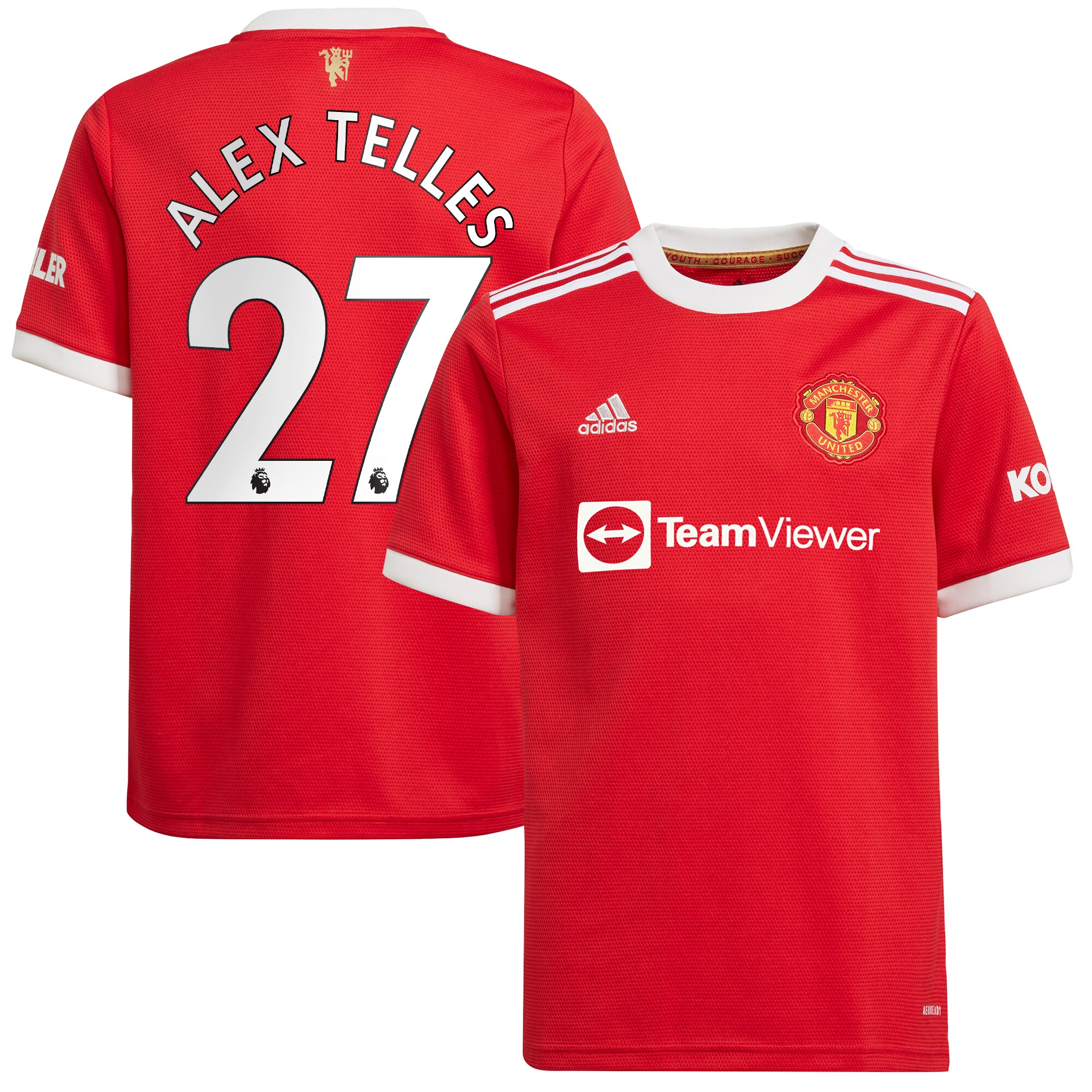 Alex Telles Manchester United adidas Youth 2021/22 Home Replica Player Jersey - Red