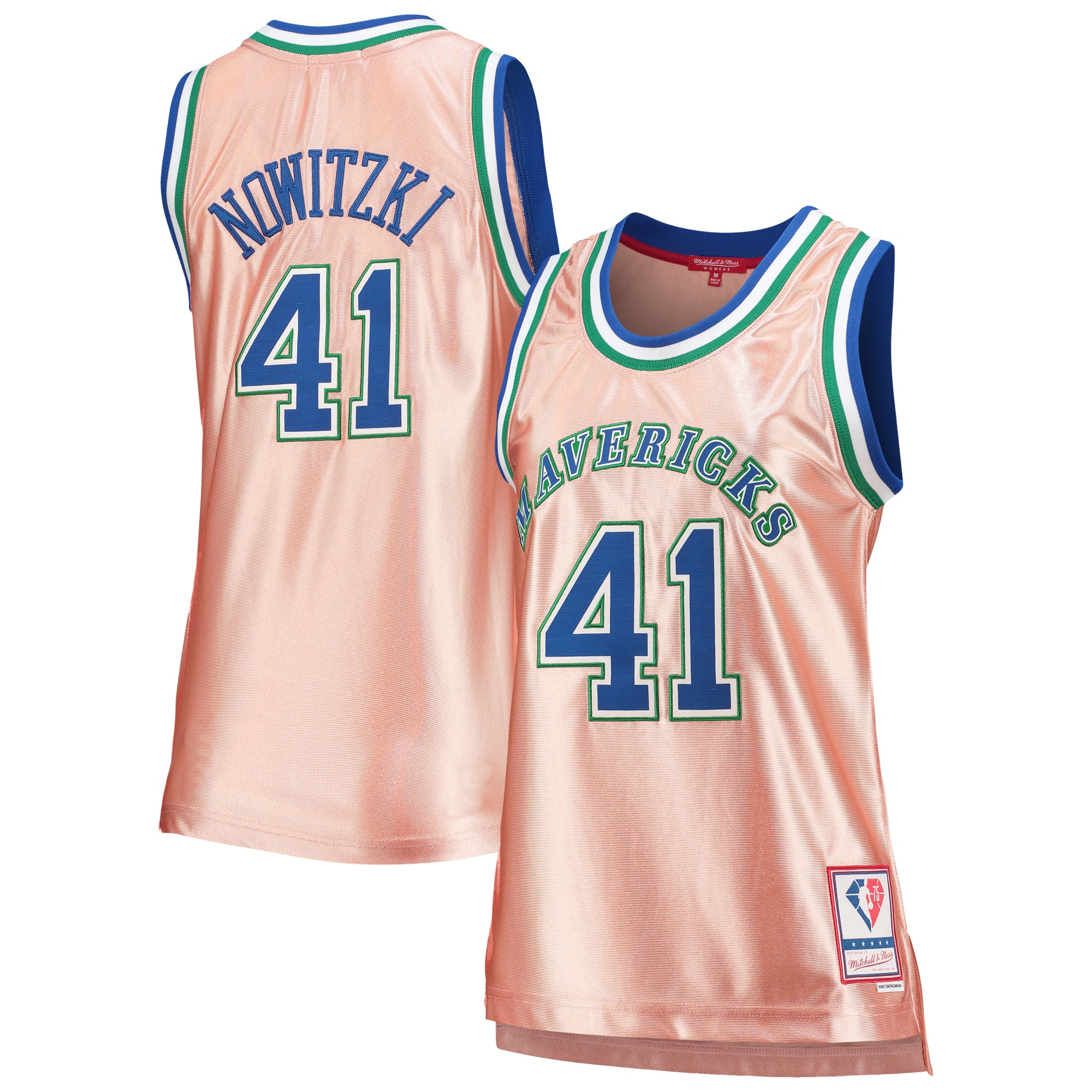 Dirk Nowitzki Dallas Mavericks Mitchell & Ness Women's 75th Anniversary Rose Gold 1998 Swingman Jersey - Pink