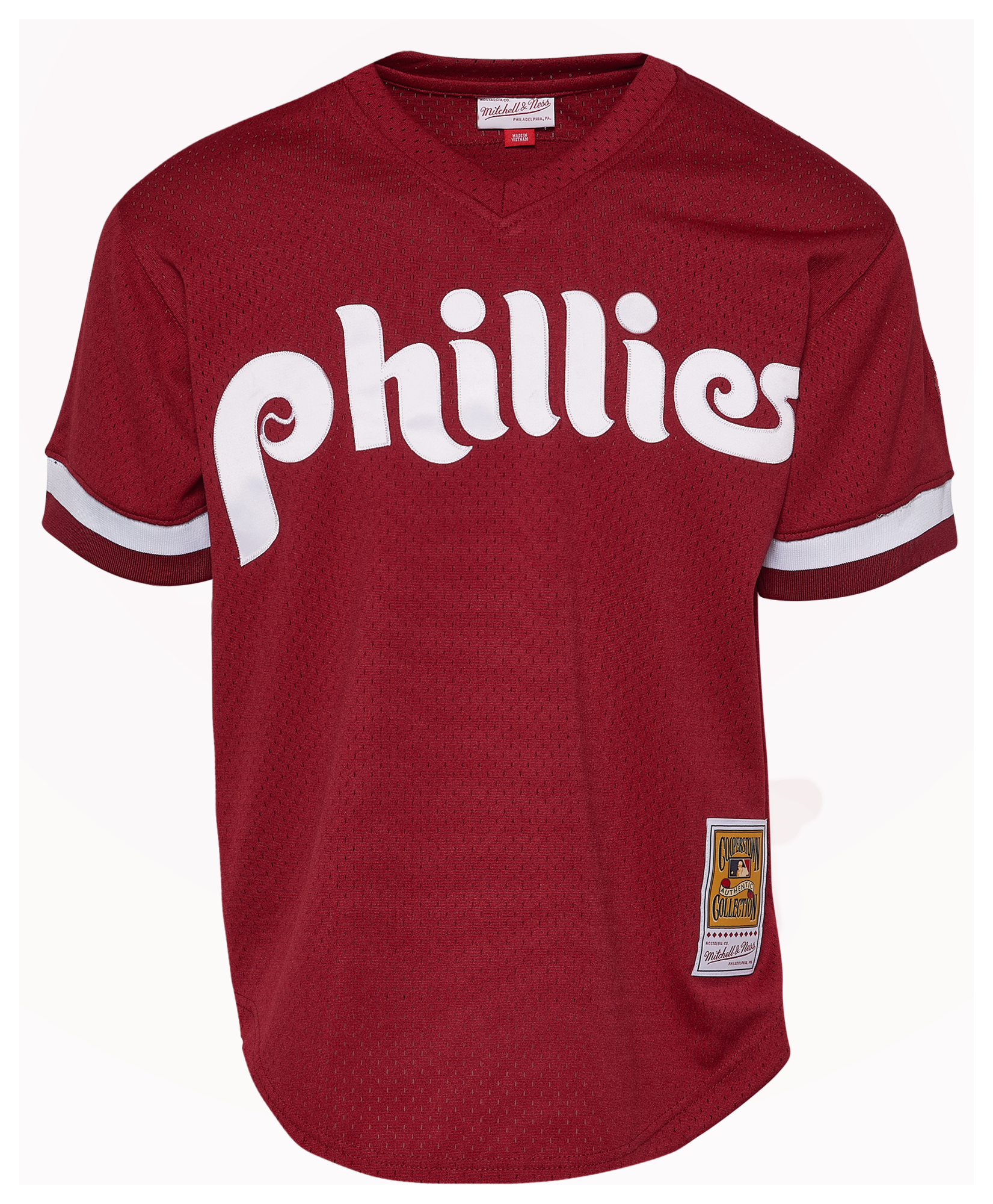 Men's  Mitchell & Ness Phillies BP Pullover Jersey - Red